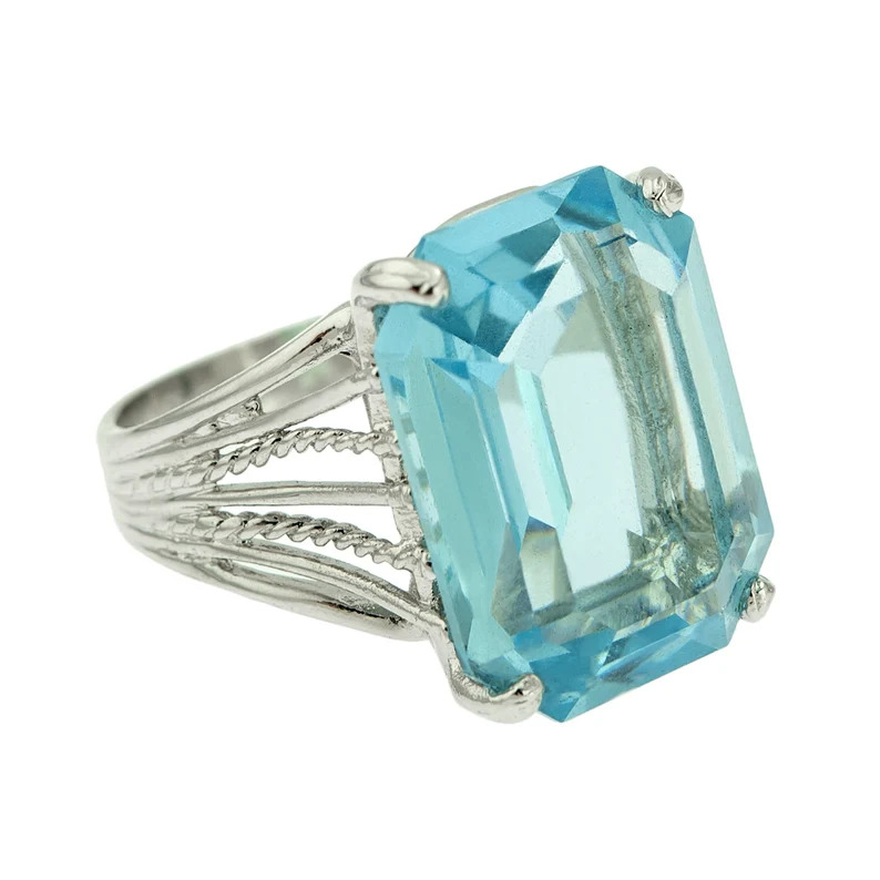 1970s Aquamarine Austrian Crystal 18kt White Gold Electroplated